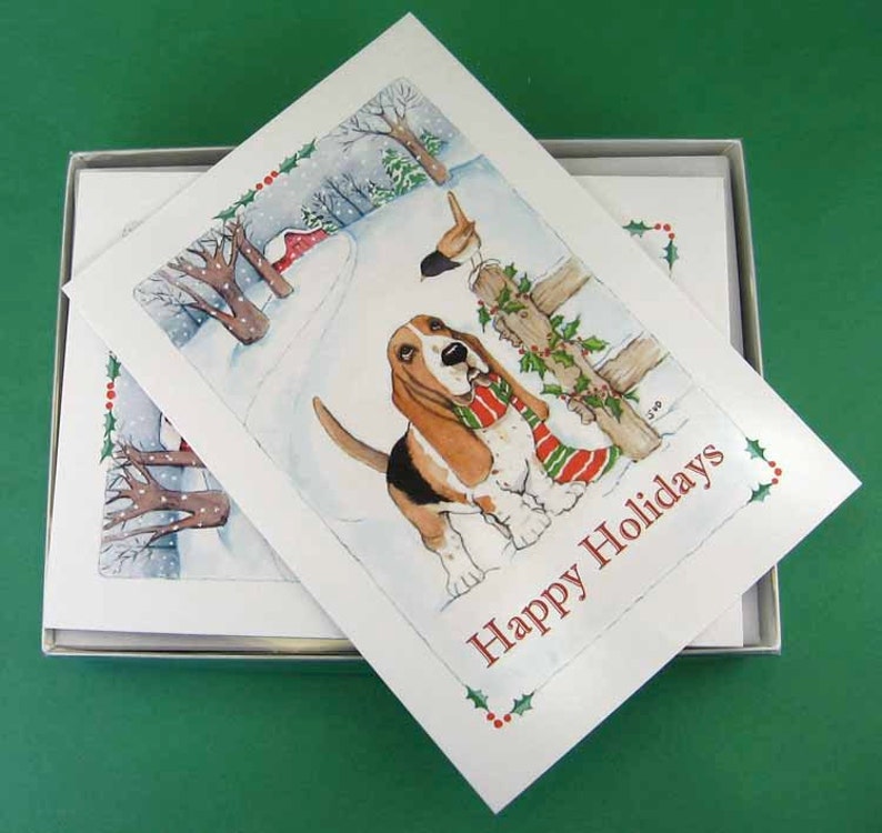 Basset Hound Christmas Cards Box of 16 Cards & Envelopes image 1