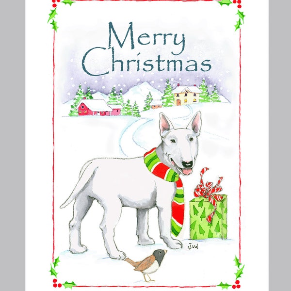 Bull Terrier Christmas card Box of 16 Cards & Envelopes