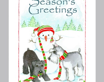 Two Christmas Schnauzers 16 Cards & 16 White Envelops