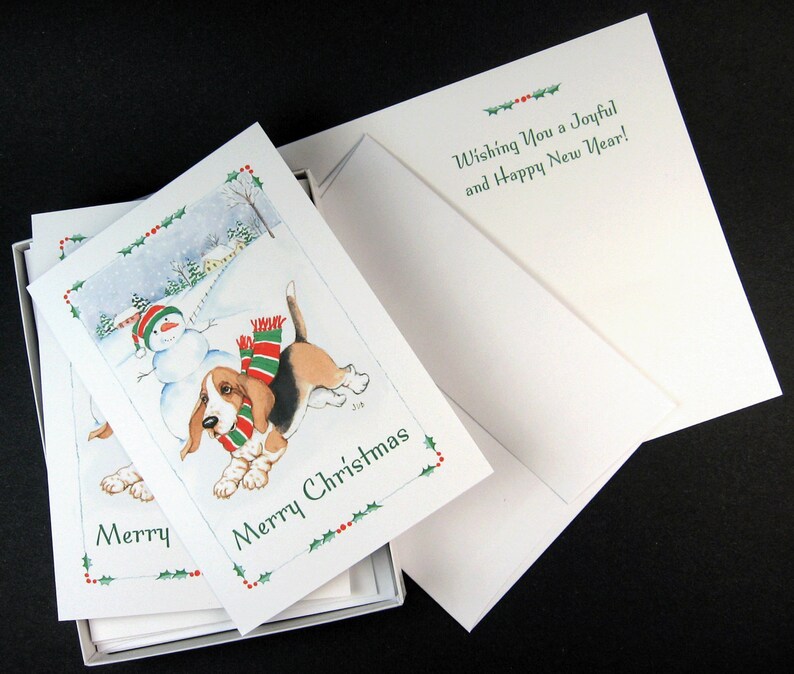 Basset Hound Dog Christmas Cards Box of 16 Cards & 16 image 1