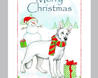 German Shepherd Dog White, Christmas Card Box of 16 Cards & Envelopes