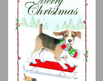Beagle Christmas Cards, Box of 16 Cards and 16 Envelopes