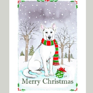 White German Shepherd Dog  Christmas Card, Box of 16 Cards & Envelopes