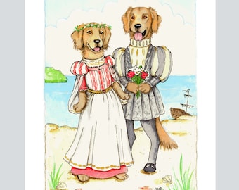 Golden Retrievers Miranda & Ferdinand  from The Tempest Box or 16 Cards and Envelopes