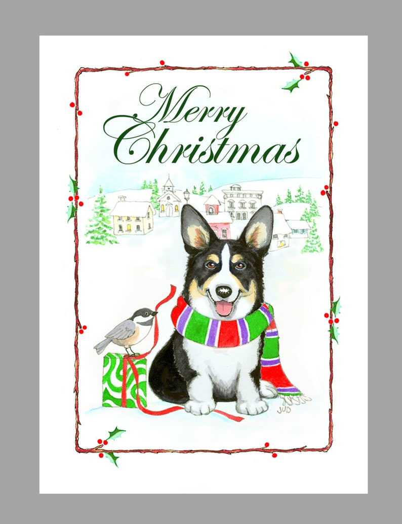 Pembroke Welsh Corgi Christmas Cards, Box of 16 Cards with 16 White Envelopes image 1