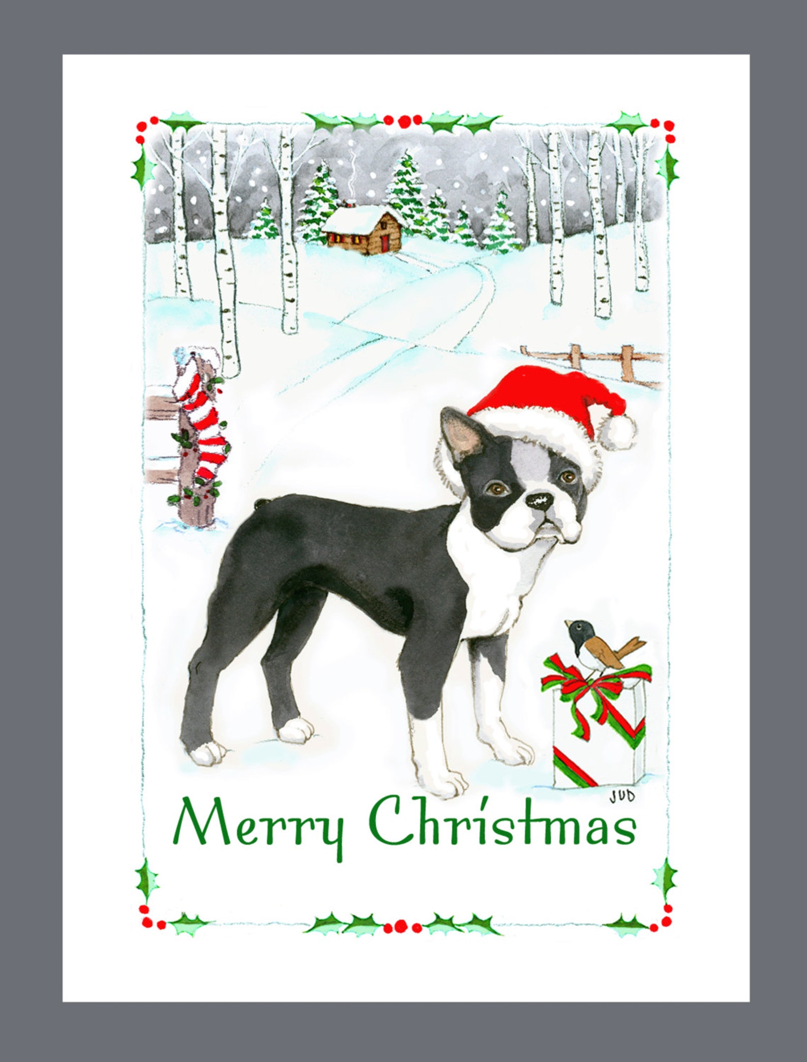 Boston Terrier Dog Christmas Card. Christmas Jumper By Sew Very English