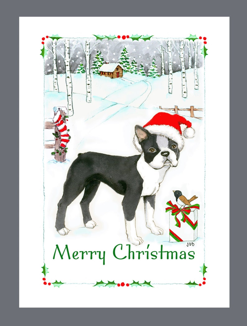 Boston Terrier Dog Christmas Cards Box Of 16 Cards And 16 Etsy