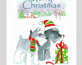 Schnauzer Christmas Cards, Box of 16 Cards with 16 White Envelops