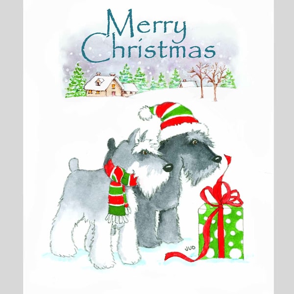 Schnauzer Christmas Cards, Box of 16 Cards with 16 White Envelops