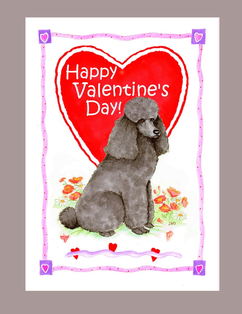 Black poodle Valentine Card image 1