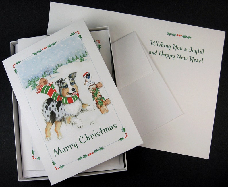 Australian Shepherd Dog Christmas Cards Box of 16 Cards and 16 Envelopes image 2