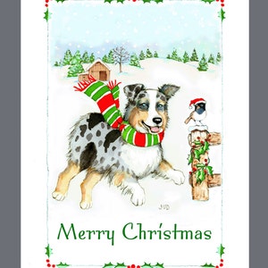 Australian Shepherd Dog Christmas Cards Box of 16 Cards and 16 Envelopes image 1