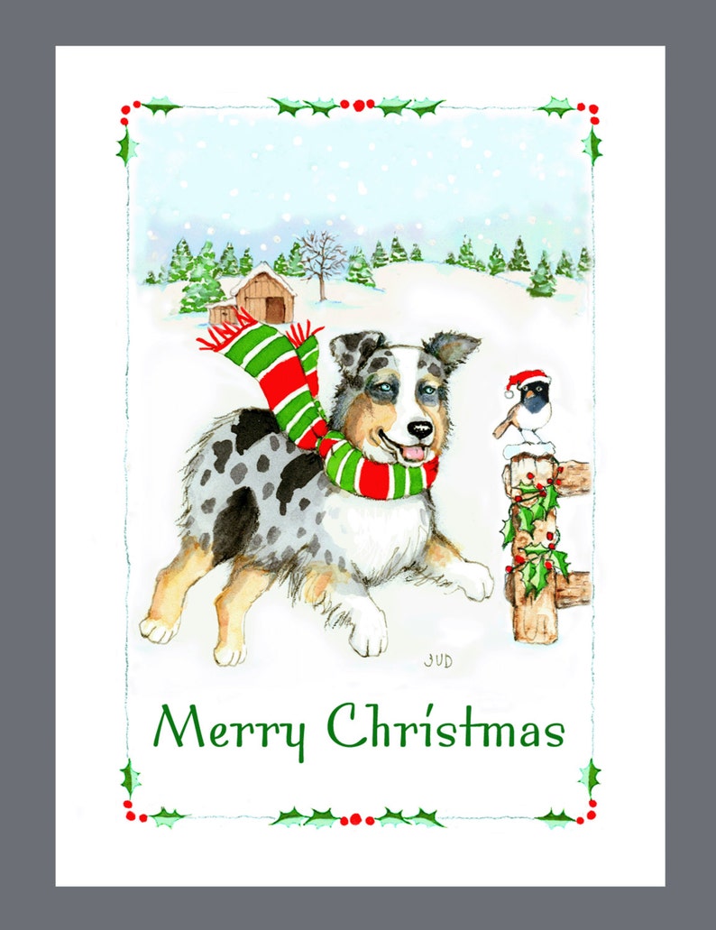 Australian Shepherd Dog Christmas Cards Box of 16 Cards and 16 Envelopes image 1