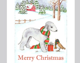 Bedlington Terrier Christmas Cards, Box of 16