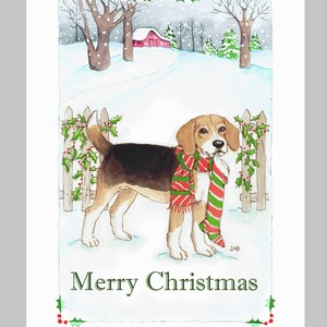 Beagle Christmas cards, box of 16 in a snowy scene image 1