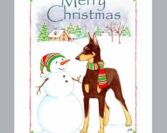 Doberman Pinscher Red Christmas Cards Box of 16 Cards & Envelopes