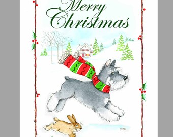 Schnauzer Christmas cards, Box of 16 Cards with 16 White Envelopes