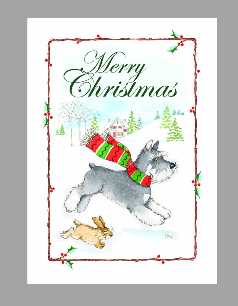 Schnauzer Christmas cards, Box of 16 Cards with 16 White Envelopes image 1