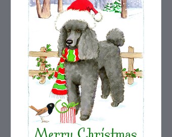 Poodle, Black, Christmas Cards Box of 16 Cards and 16 Envelopes