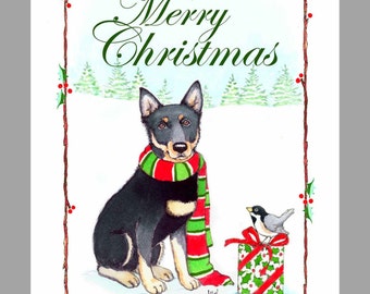 Australian Kelpie 'black & tan' Christmas Cards Box of 16 Cards and 16 Envelopes