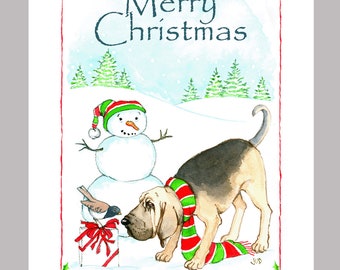 Bloodhound Christmas Cards Box of 16 Cards and Envelopes