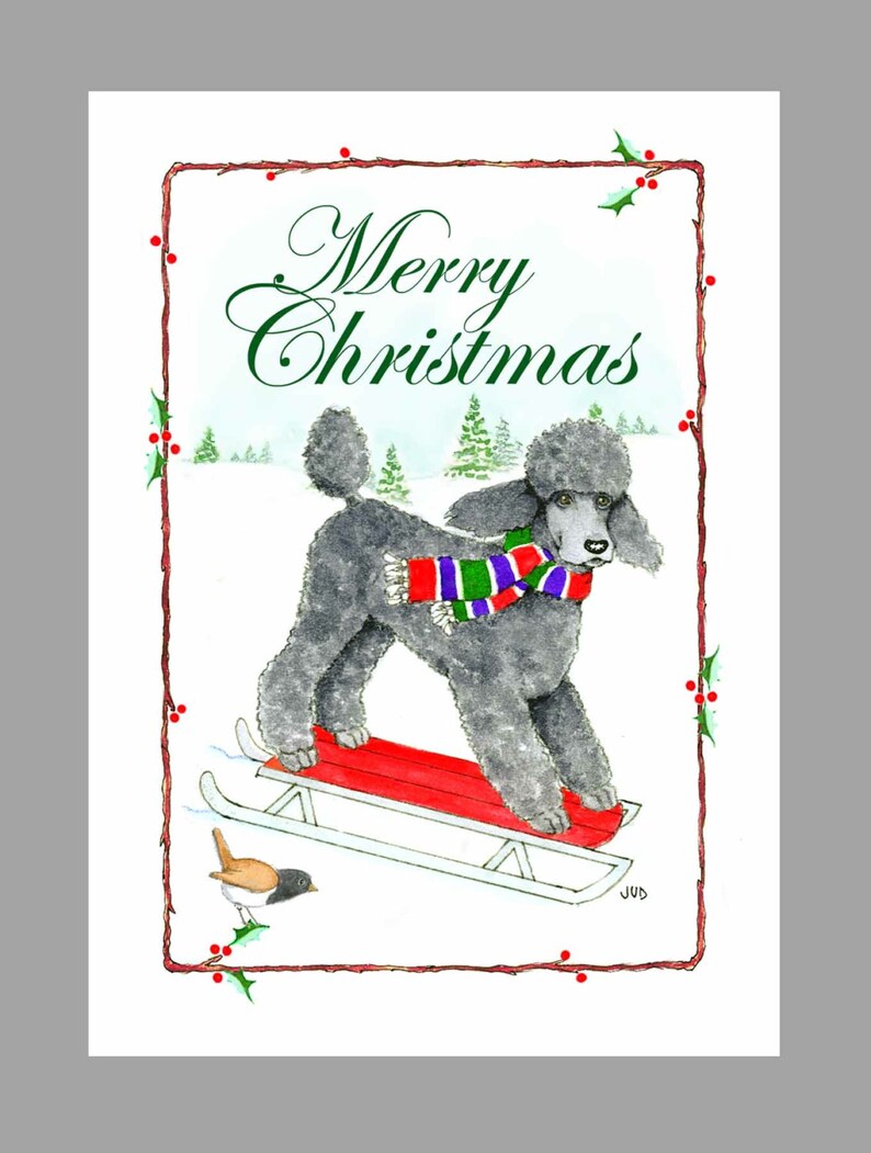 Poodle, Black, Christmas Cards Box of 16 Cards and 16 Envelopes image 1
