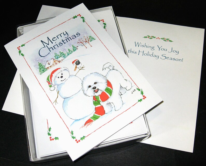 Bichon Frise Christmas Card Box of 16 Cards and Envelopes image 1