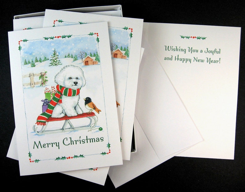 Bichon Frise Dog Christmas Card Box of 16 Cards and 16 | Etsy