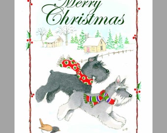 Schnauzer  Christmas Cards,  Box of 16 Cards with 16 White Envelops