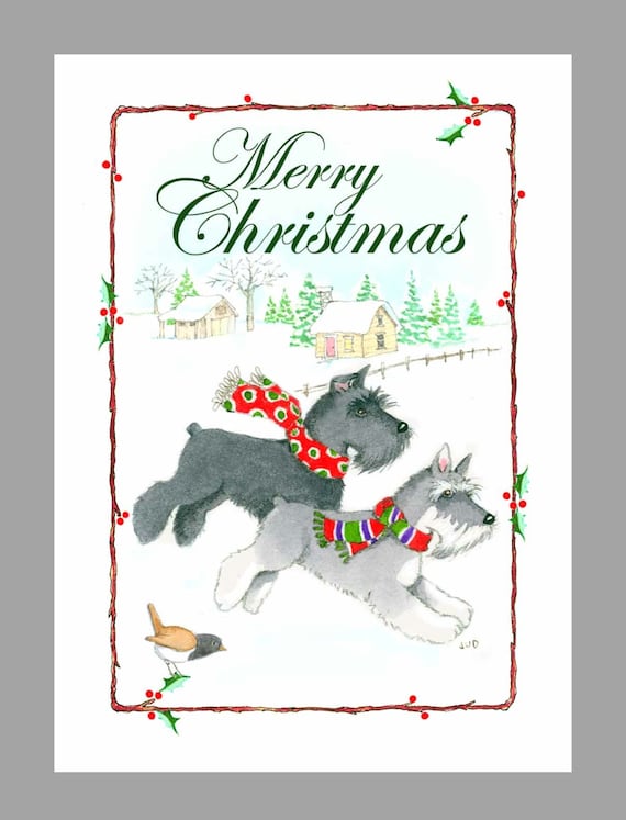 Christmas Cards Box of 16 Cards & 16 Envelopes Schnauzer Dogs 