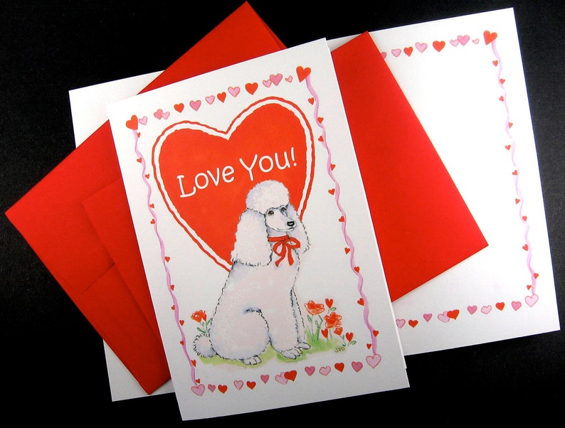 White Poodle Valentine Card imagem 2