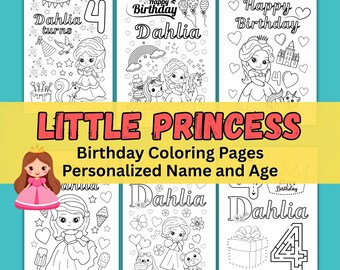Personalisierte Prinzessin Geburtstag Malseiten - Party Aktivität (Digitaler Download)