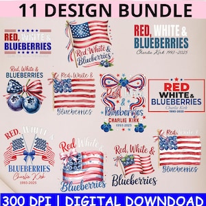 11 Design Red White & Blueberries Coquette Flag Bundle PNG, Blueberry Budget PNG,  Charlie Kirk PNG, Bundle png, Digital Download