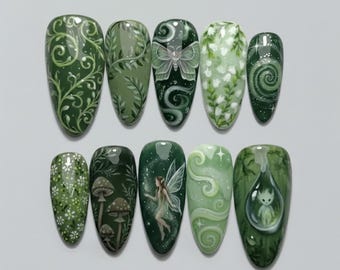 Enchanted Forest Press On Nails: 3D Fairies, Mushrooms & Butterfly Charms