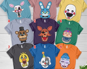 Camiseta con la cara de los personajes de Five Nights at Freddy's, camiseta vintage de Halloween 2025 de Five Nights at Freddy's, camiseta de cumpleaños para grupo de Halloween D3FD13