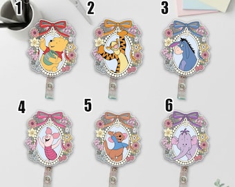 Winnie the Pooh Hunny Badge Reel, Cute Retractable ID Holder, Disney Name Badge for Nurse Teacher, Pooh Bear Work Accessory C2DH01
