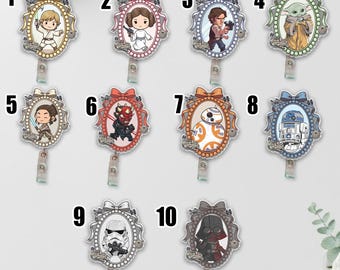 Custom Star Wars Characters Coquette Bows Badge reel, Matching Disney Trip ID Holder Cute Star Wars Theme JDL101