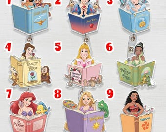 Carrete de insignias de libros de princesas Disney, carrete de insignias para amantes de los libros de Walt Disney World JCQG12