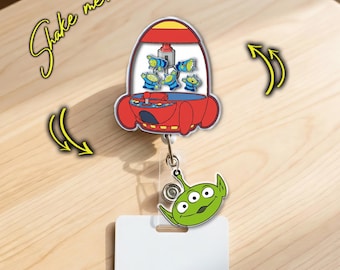 Personalized Lab Week Shaker Badge Reel, Pizza Planet Rocket ID Holder,Nurse Badge Clip, Custom Name Retractable Reel C2C302