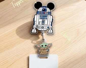 Bobine de badge Star Wars Disney, design inspiré de R2D2 BB8, porte-carte d'identité rétractable pour infirmière, cadeau pour infirmière enseignante Disney C2CJ02-01
