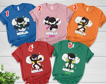 Camiseta Ninja Kidz, Camiseta de Cumpleaños Ninja Kidz, Camiseta Familiar Ninja, Camiseta Familiar a Juego, Camiseta para Fiesta de Cumpleaños, Camisetas para Fiesta, Regalo para Niños G5SW140-NB
