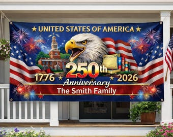 Bannière 250e anniversaire des États-Unis : demi-centenaire, 1776-2026, décoration de clôture extérieure B1ES02