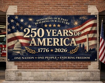 USA 250th Anniversary Banner: Semiquincentennial 1776-2026 Outdoor Fence Decor