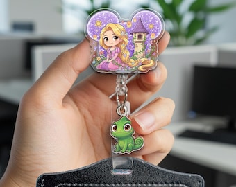 Disney Tangled Rapunzel Floral Badge Reel, Disney Princess Rapunzel Retractable ID Holder, Nurse Teacher Badge Reel Hologram Badge C1NV10