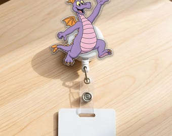 Porta credencial Figment de Disney Epcot Center, insignia de dragón de Epcot, clip para credencial de enfermera, porta credencial retráctil, regalo para enfermera C2EE13-BR-4