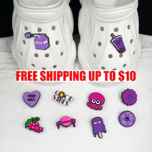 Purple Themed Shoe Charms Set of 10 – Cute Cartoon Style for Girls – Fun Party Favors – Trendy Gifts for Teens & Kids – Fits Croc