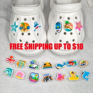 Summer Beach Shoe Charms – Choose Your Design 1–20 – Ocean Animal and Vacation Croc Pins – Fun PVC Charms for Kids & Party Favors