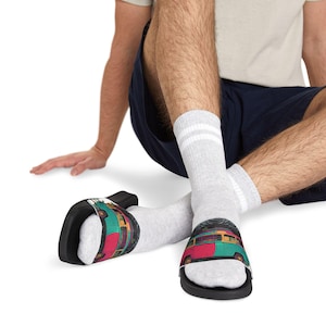 Colorful Men&#39;s Sandals, Summer Beach Footwear, Casual Outdoor Slides, Fun Vacation Footwear, Festival Style Sandals