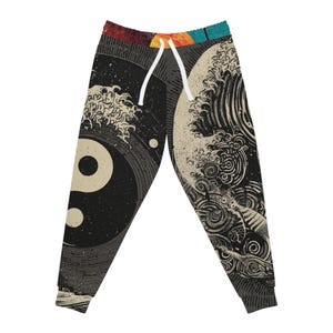 Yin Yang Athletic Joggers, Stylish Wellness Pants, Relaxed Fit Joggers, Fitness Leisurewear, Unisex Sports Pants, Trendy Loungewear