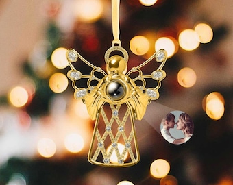Custom Photo Projection Angel Ornament, Personalized Christmas Ornaments, Memorial Bauble Family Ornament, Christmas Tree Decoration Gift